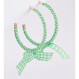🆕 Green White Gingham Fabric Bow Hoop Earrings NWT Torrid New!